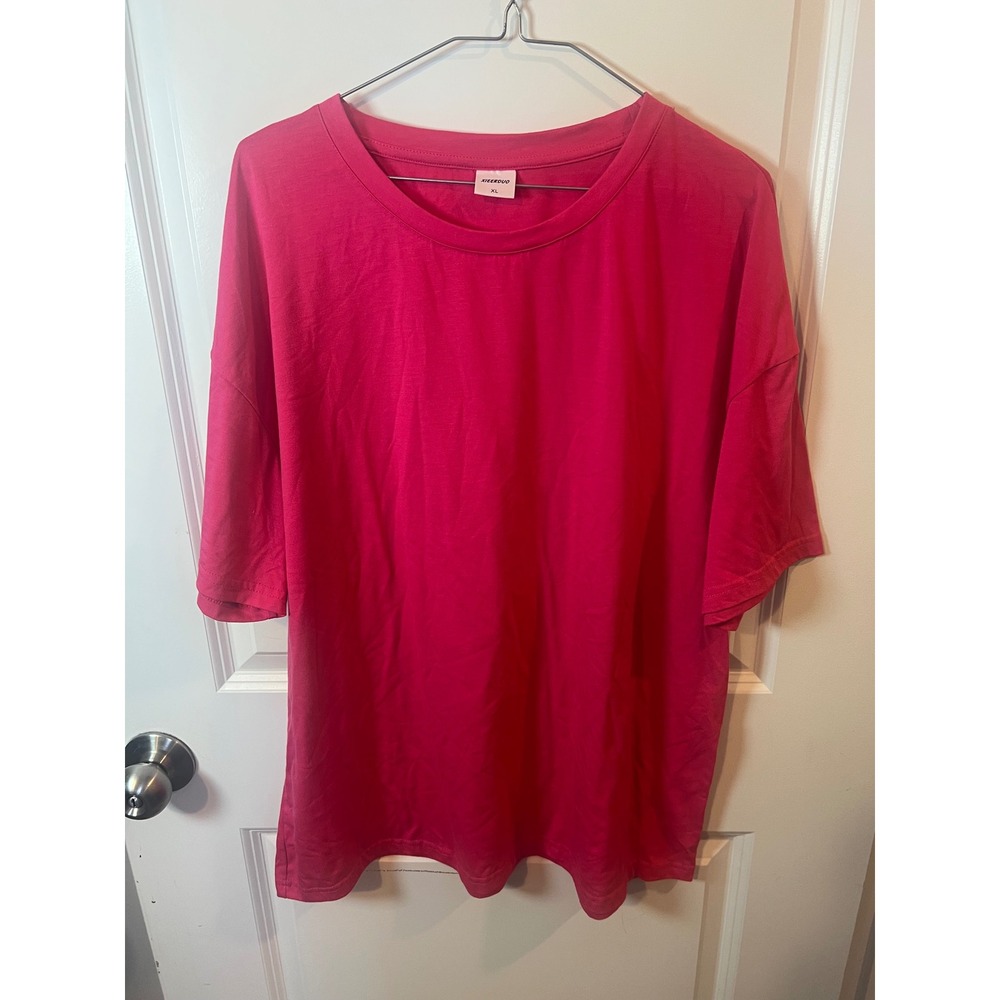 XIEERDUO Womens T-Shirt Oversized Drop Shoulder Pink XL